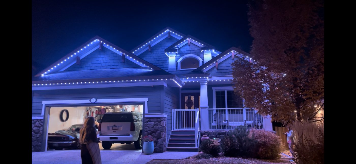 Home lit blue at night